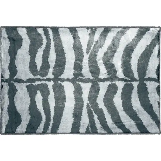 2' X 3' Grey Zebra Print Shag Handmade Non Skid Area Rug Photo 5