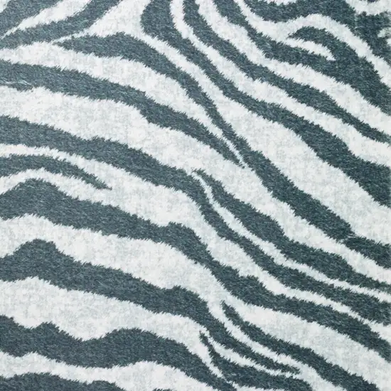 2' X 3' Grey Zebra Print Shag Handmade Non Skid Area Rug Photo 4