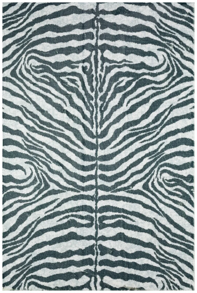 2' X 3' Grey Zebra Print Shag Handmade Non Skid Area Rug Photo 1