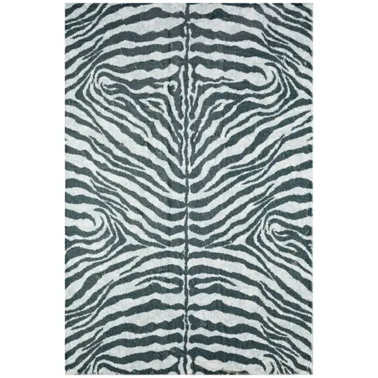 2' X 3' Grey Zebra Print Shag Handmade Non Skid Area Rug Photo 1