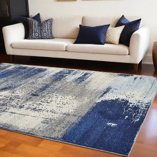 Ice Blue Machine Woven Abstract Indoor Area Rug Photo 1