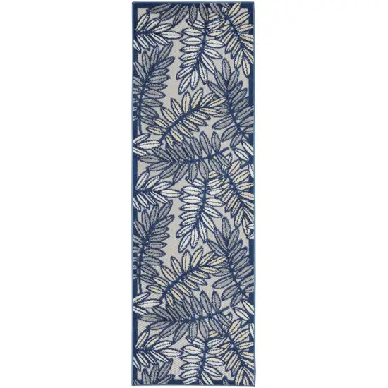 2' X 8' Ivory And Navy Floral Non Skid Indoor Outdoor Runner Rug Photo 1