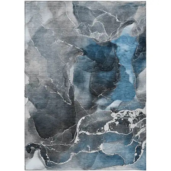 3' X 4' Ivory Blue and Gray Abstract Washable Non Skid Indoor Outdoor Area Rug Photo 2