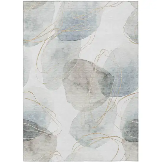 Ivory Blue and Gray Abstract Washable Non Skid Indoor Outdoor Area Rug Photo 2