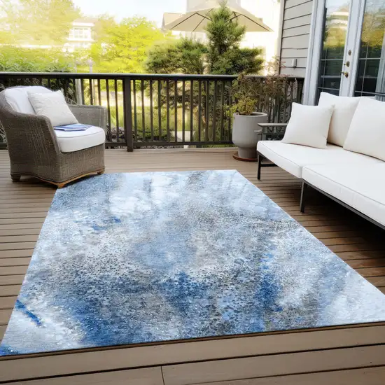 3' X 4' Ivory Blue and Gray Abstract Washable Non Skid Indoor Outdoor Area Rug Photo 8