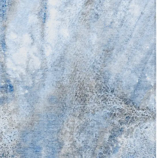 Ivory Blue and Gray Abstract Washable Non Skid Indoor Outdoor Area Rug Photo 6