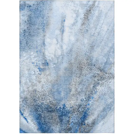 3' X 5' Ivory Blue and Gray Abstract Washable Non Skid Indoor Outdoor Area Rug Photo 2