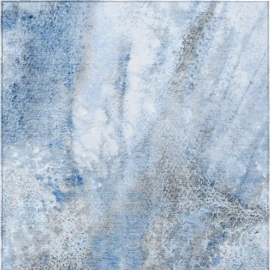 Ivory Blue and Gray Abstract Washable Non Skid Indoor Outdoor Area Rug Photo 7