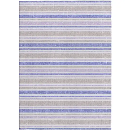 Ivory Blue and Gray Striped Washable Indoor Outdoor Area Rug Photo 4