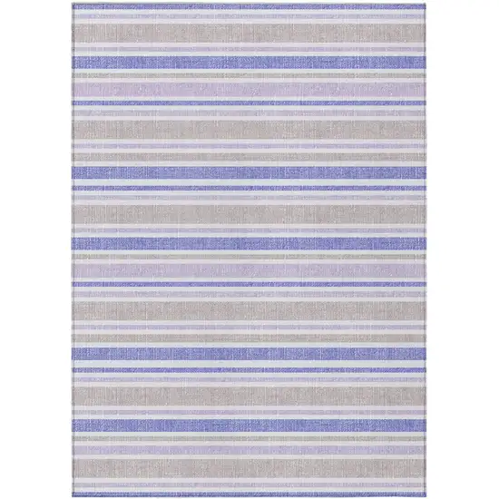 3' X 5' Ivory Blue and Gray Striped Washable Non Skid Indoor Outdoor Area Rug Photo 2