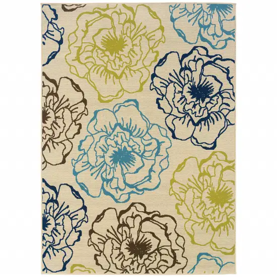 3' X 5' Ivory Floral Stain Resistant Indoor Outdoor Area Rug Photo 1