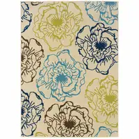 Photo of 6' X 9' Ivory Floral Stain Resistant Indoor Outdoor Area Rug