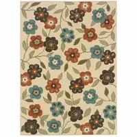 Photo of 9' X 13' Ivory Floral Stain Resistant Indoor Outdoor Area Rug