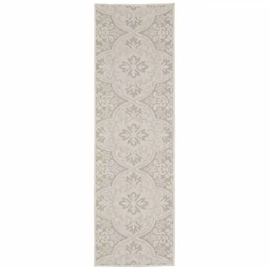 2' X 7' Ivory Floral Stain Resistant Indoor Outdoor Area Rug Photo 1