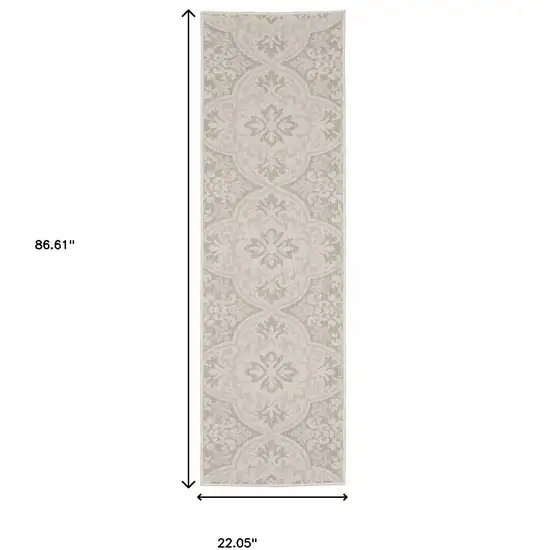 2' X 7' Ivory Floral Stain Resistant Indoor Outdoor Area Rug Photo 7