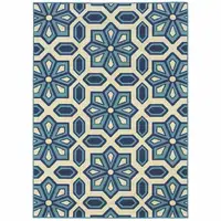 Photo of 6' X 9' Ivory Geometric Stain Resistant Indoor Outdoor Area Rug