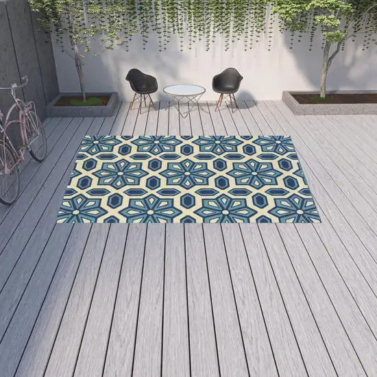 9' X 13' Ivory Geometric Stain Resistant Indoor Outdoor Area Rug Photo 2