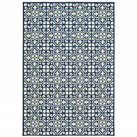 3' X 5' Ivory Geometric Stain Resistant Indoor Outdoor Area Rug Photo 1