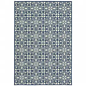 Photo of 3' X 5' Ivory Geometric Stain Resistant Indoor Outdoor Area Rug