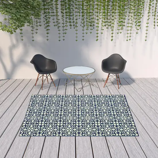 6' X 9' Ivory Geometric Stain Resistant Indoor Outdoor Area Rug Photo 2