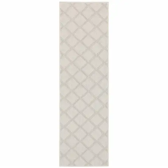 2' X 7' Ivory Geometric Stain Resistant Indoor Outdoor Area Rug Photo 1