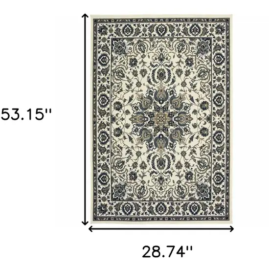 3' X 5' Ivory Oriental Stain Resistant Indoor Outdoor Area Rug Photo 5