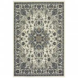 Photo of 3' X 5' Ivory Oriental Stain Resistant Indoor Outdoor Area Rug