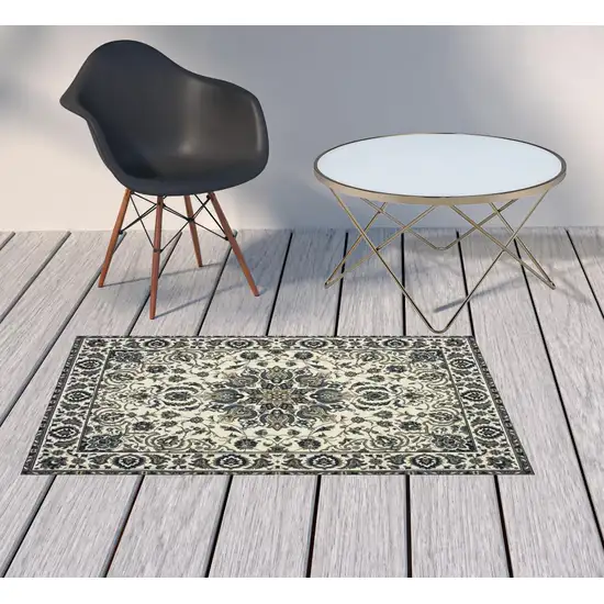 3' X 5' Ivory Oriental Stain Resistant Indoor Outdoor Area Rug Photo 2