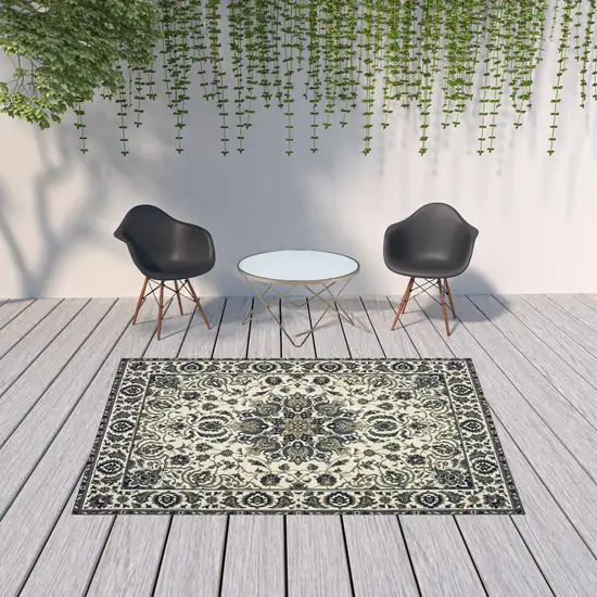 6' X 9' Ivory Oriental Stain Resistant Indoor Outdoor Area Rug Photo 2