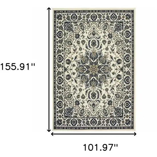 9' X 13' Ivory Oriental Stain Resistant Indoor Outdoor Area Rug Photo 5