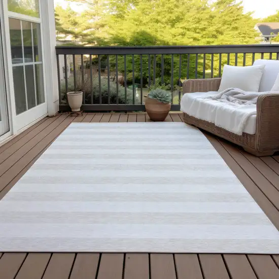 3' X 4' Ivory Striped Washable Non Skid Indoor Outdoor Area Rug Photo 6