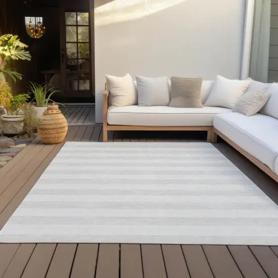 3' X 4' Ivory Striped Washable Non Skid Indoor Outdoor Area Rug Photo 9