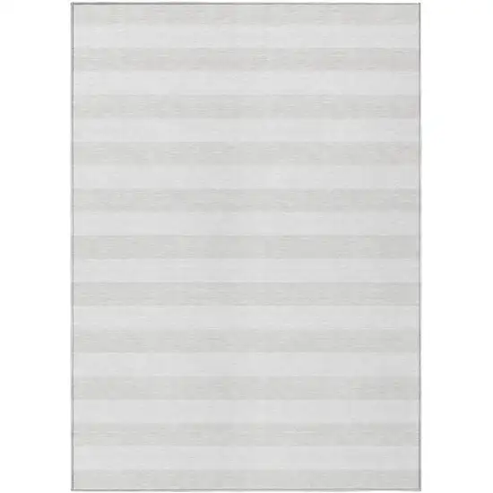 Ivory Striped Washable Indoor Outdoor Area Rug Photo 2