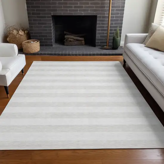 Ivory Striped Washable Indoor Outdoor Area Rug Photo 8