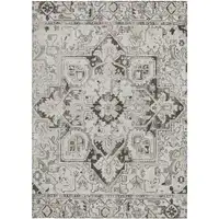 Photo of 3' X 5' Ivory and Dark Brown Oriental Washable Non Skid Indoor Outdoor Area Rug