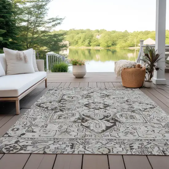 3' X 5' Ivory and Dark Brown Oriental Washable Non Skid Indoor Outdoor Area Rug Photo 8