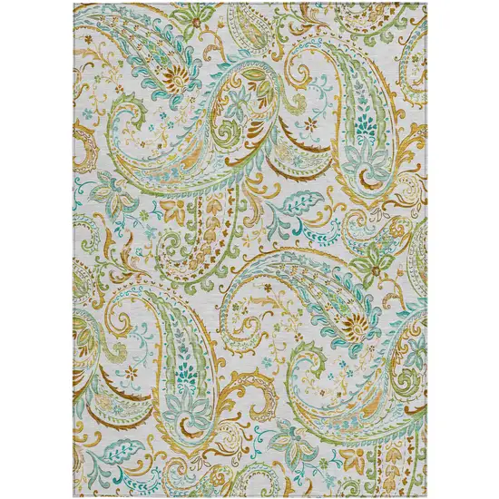 3' X 4' Ivory and Gold Paisley Washable Non Skid Indoor Outdoor Area Rug Photo 5