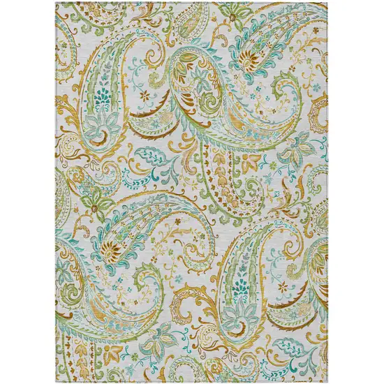 3' X 4' Ivory and Gold Paisley Washable Non Skid Indoor Outdoor Area Rug Photo 2