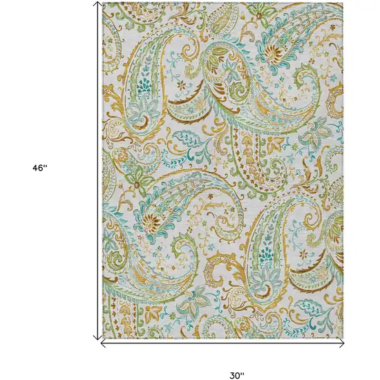 3' X 4' Ivory and Gold Paisley Washable Non Skid Indoor Outdoor Area Rug Photo 3