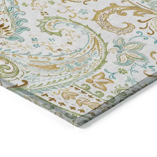 3' X 4' Ivory and Gold Paisley Washable Non Skid Indoor Outdoor Area Rug Photo 7