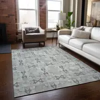 Photo of 3' X 5' Ivory and Gray Floral Medallion Washable Non Skid Indoor Outdoor Area Rug