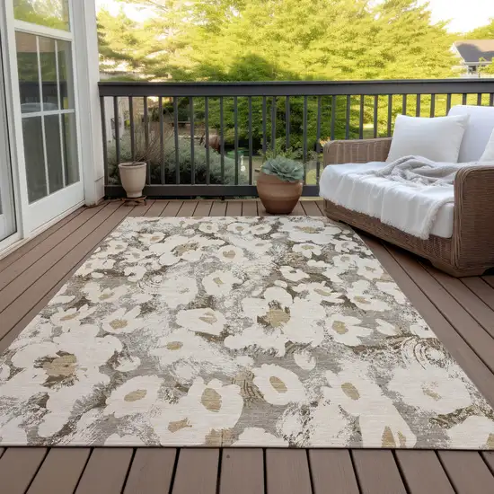 3' X 4' Khaki Floral Washable Non Skid Indoor Outdoor Area Rug Photo 9