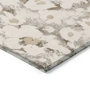 Photo of 3' X 5' Khaki Floral Washable Non Skid Indoor Outdoor Area Rug