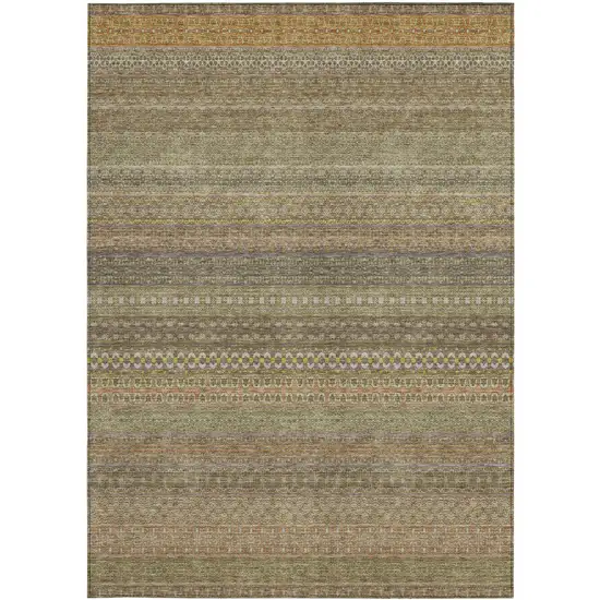 3' X 4' Khaki Striped Washable Non Skid Indoor Outdoor Area Rug Photo 5