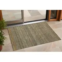 Photo of 3' X 4' Khaki Striped Washable Non Skid Indoor Outdoor Area Rug