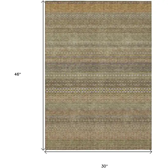 3' X 4' Khaki Striped Washable Non Skid Indoor Outdoor Area Rug Photo 3