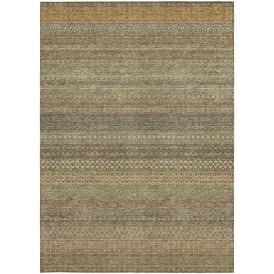 3' X 4' Khaki Striped Washable Non Skid Indoor Outdoor Area Rug Photo 4