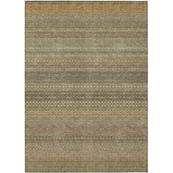 3' X 5' Khaki Striped Washable Non Skid Indoor Outdoor Area Rug Photo 2