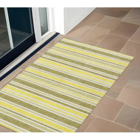 3' X 4' Khaki Striped Washable Non Skid Indoor Outdoor Area Rug Photo 1