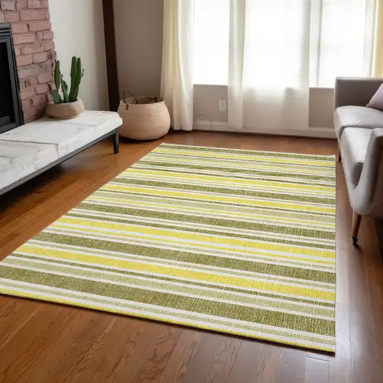 3' X 4' Khaki Striped Washable Non Skid Indoor Outdoor Area Rug Photo 8